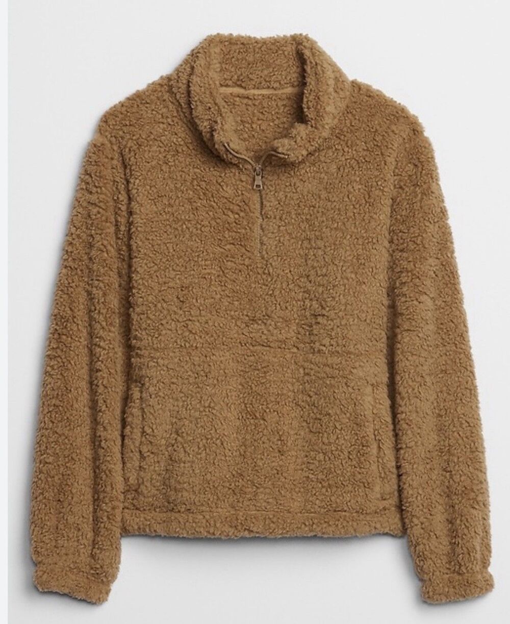 GAP Women’s Sherpa Half-Zip Sweatshirt Pullover Size Small Caramel Brown